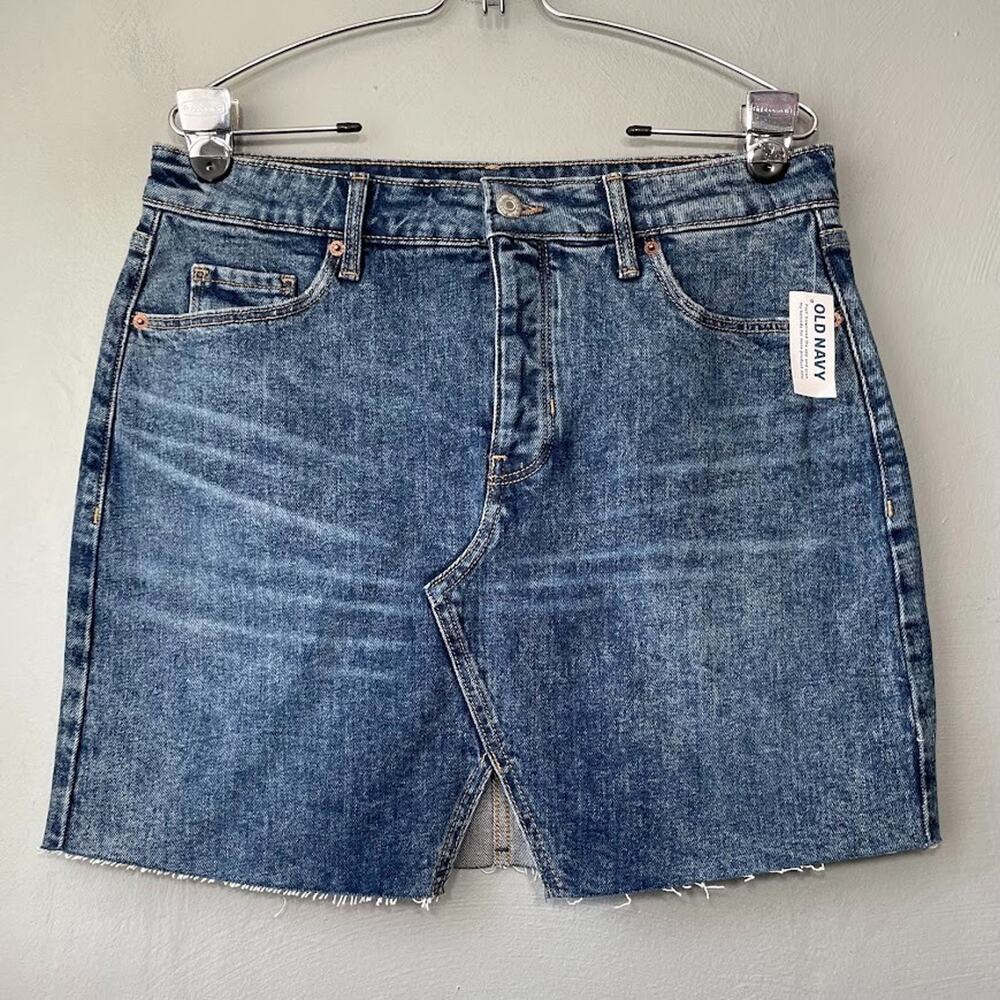 Distressed Denim Mini Skirt Size 10 Blue Jean Higher Rise Cowgirl Indie Sleaze